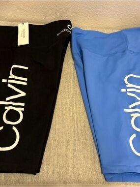 Calvin Klein Black and Blue Athletic Shorts with Side Logo